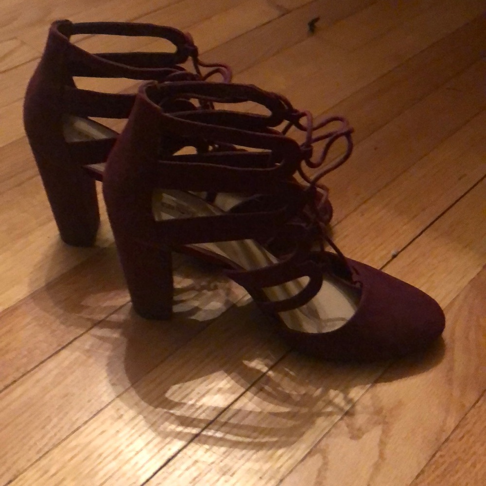Sexy lace tie up heels Burgundy